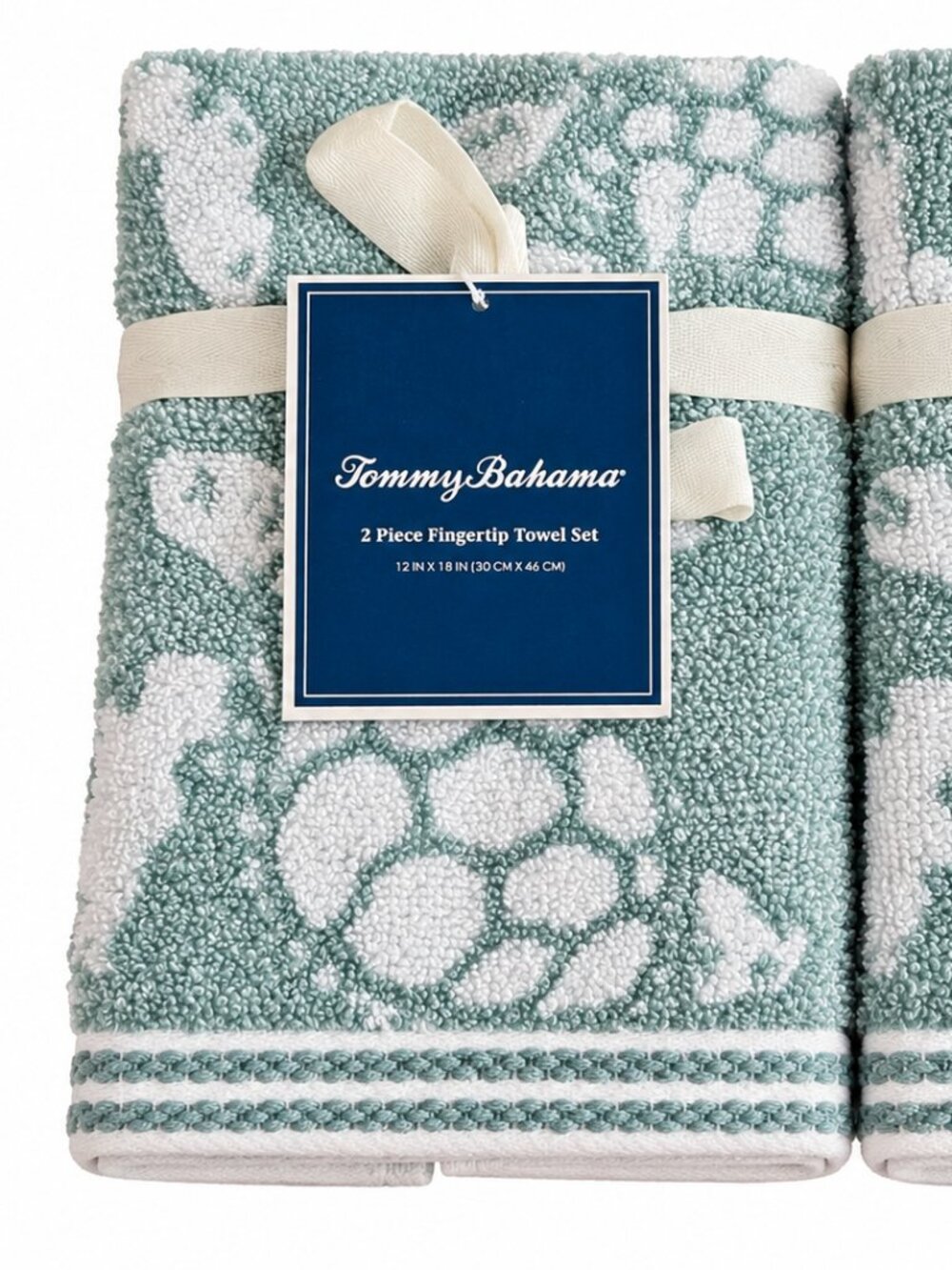 Tommy Bahama Fingertip Towels Set Of 2 Sea Turtle Bottle Green Cotton Blend